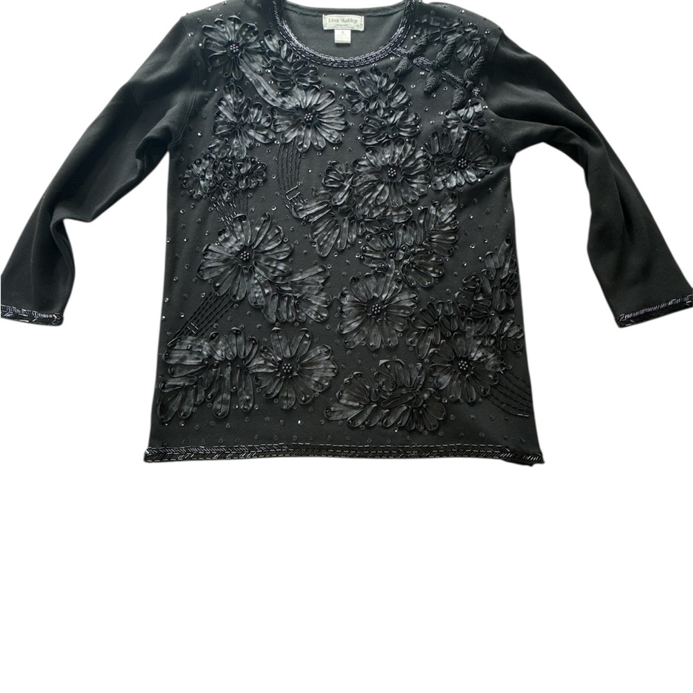 Women’s Vintage Lisa Ashley Black Floral Embellished Top Size Small
